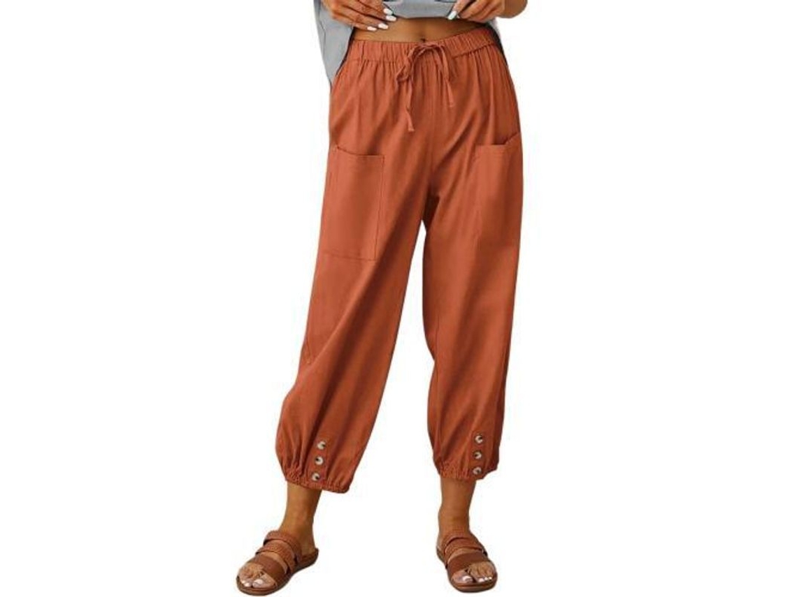 2026-pantalones Harem Lantern Mujer Verano Sueltos Lino Con Bolsillos Y Cintura Elástica Xxl Naranja