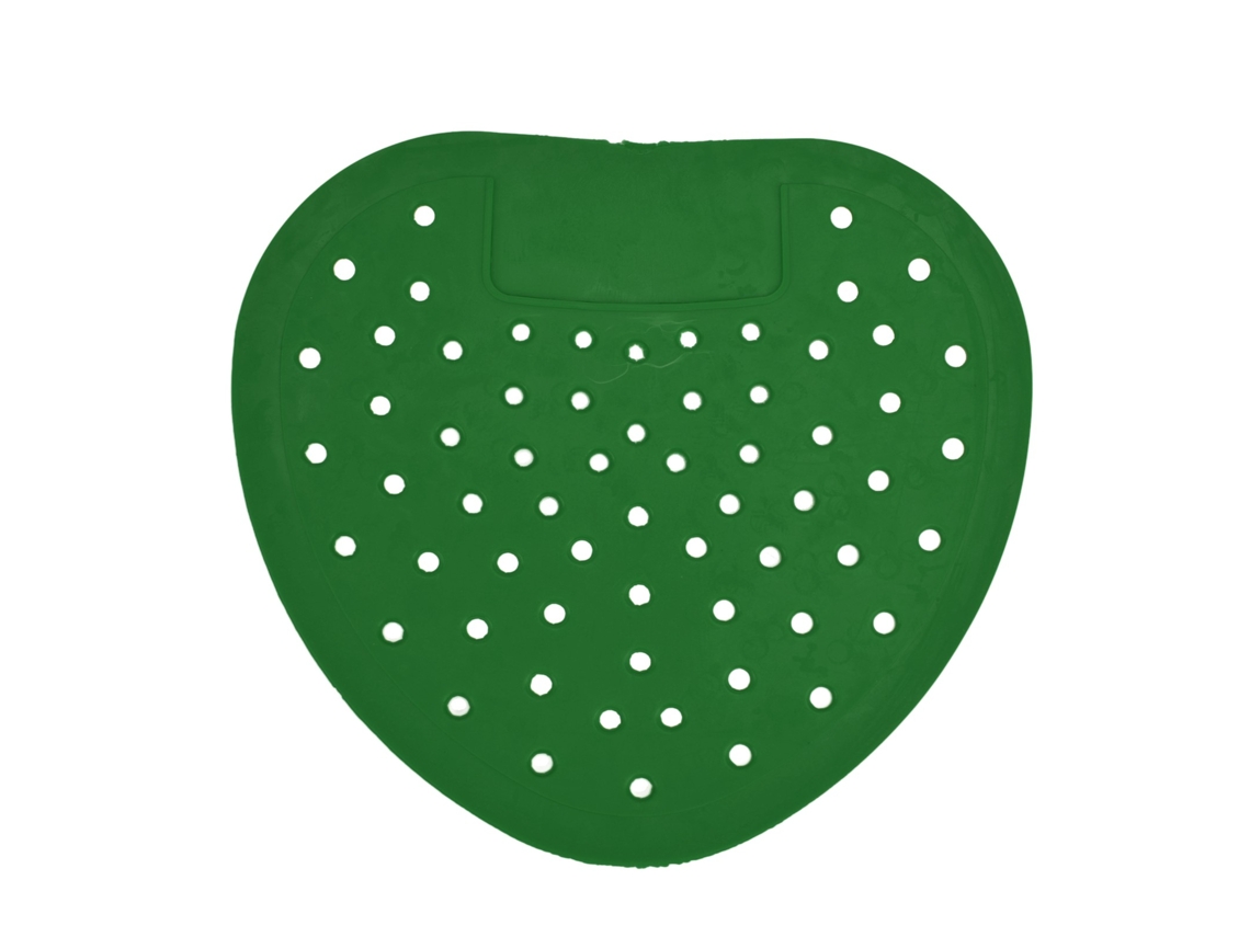 Rejilla desodorizante antisalpicaduras verde para urinarios con agujeros grandes.