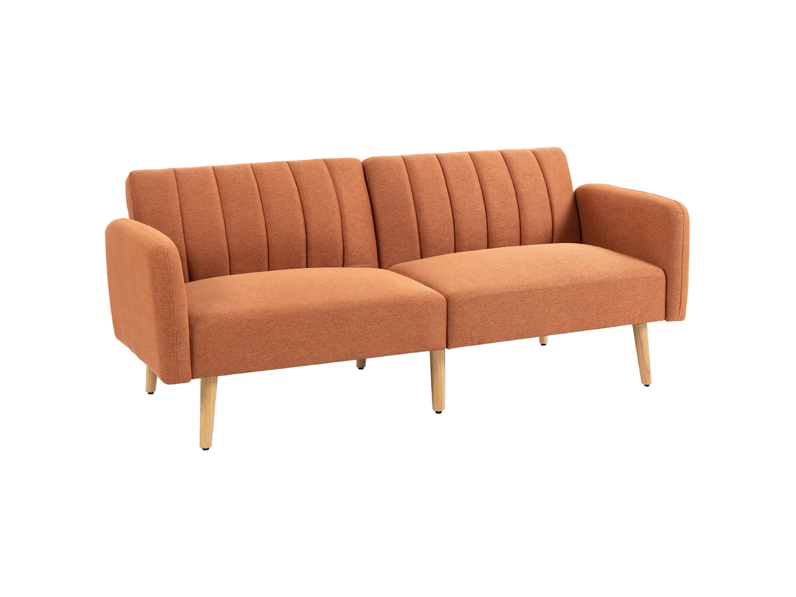 Sofá Convertible De 2 Plazas, Diseño Escandinavo, Respaldo Reclinable En 3 Posiciones, Patas De Madera, Tapizado En Tela Marrón Con Aspecto De Lino.