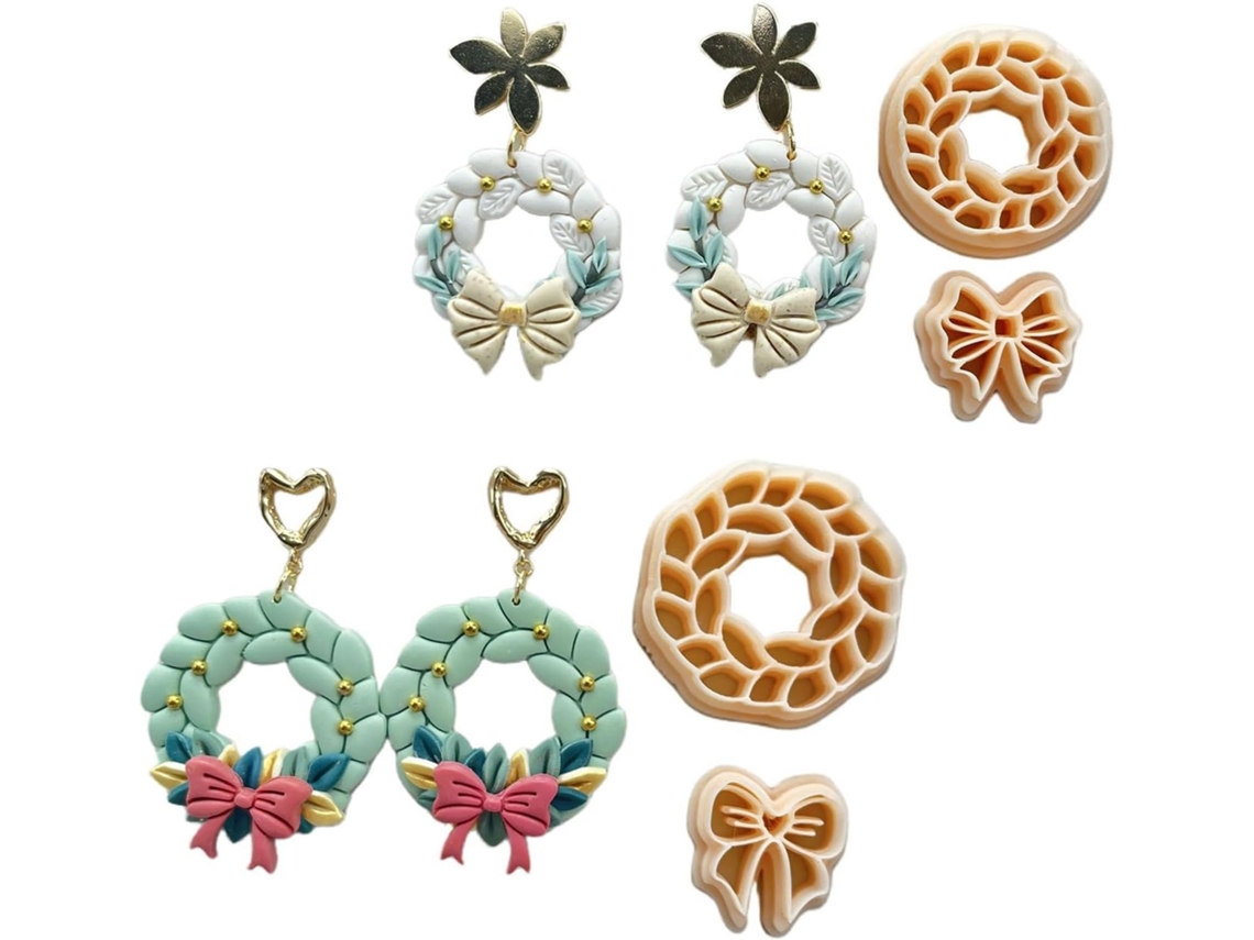Conjunto De 4 Pequeñas Láminas De Arcilla Para Pendientes Con Estampado Floral.