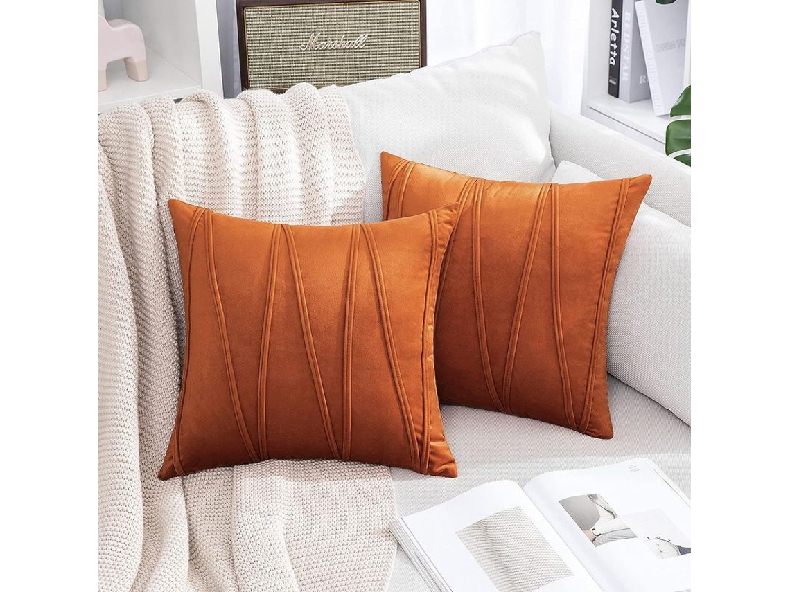 Rebe-fundas De Almohada De Terciopelo Boho Otoño Suaves Decorativas Para Sofá Cama 18x18 Pulgadas Naranja Paquete De 2