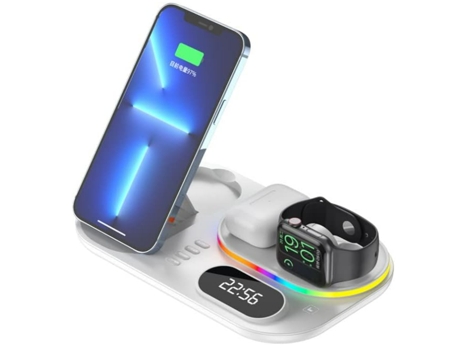 Estación de Carga Reloj Led Inalámbrica para Apple, Samsung CHRONUS Blanco