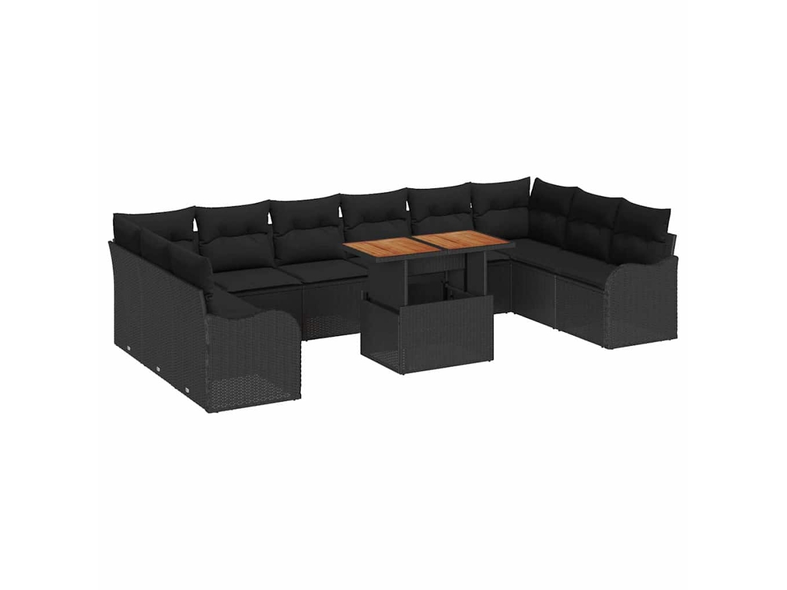 Maison Exclusive - Conjunto De Sofá De Jardín Con Cojín 11 Pcs Negro