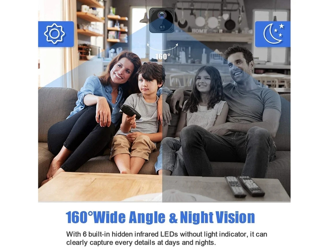 Mini cámara espía oculta, cámara de seguridad wifi HD 1080P con aplicación de transmisión en vivo, batería de larga duración, visión nocturna Yizhood