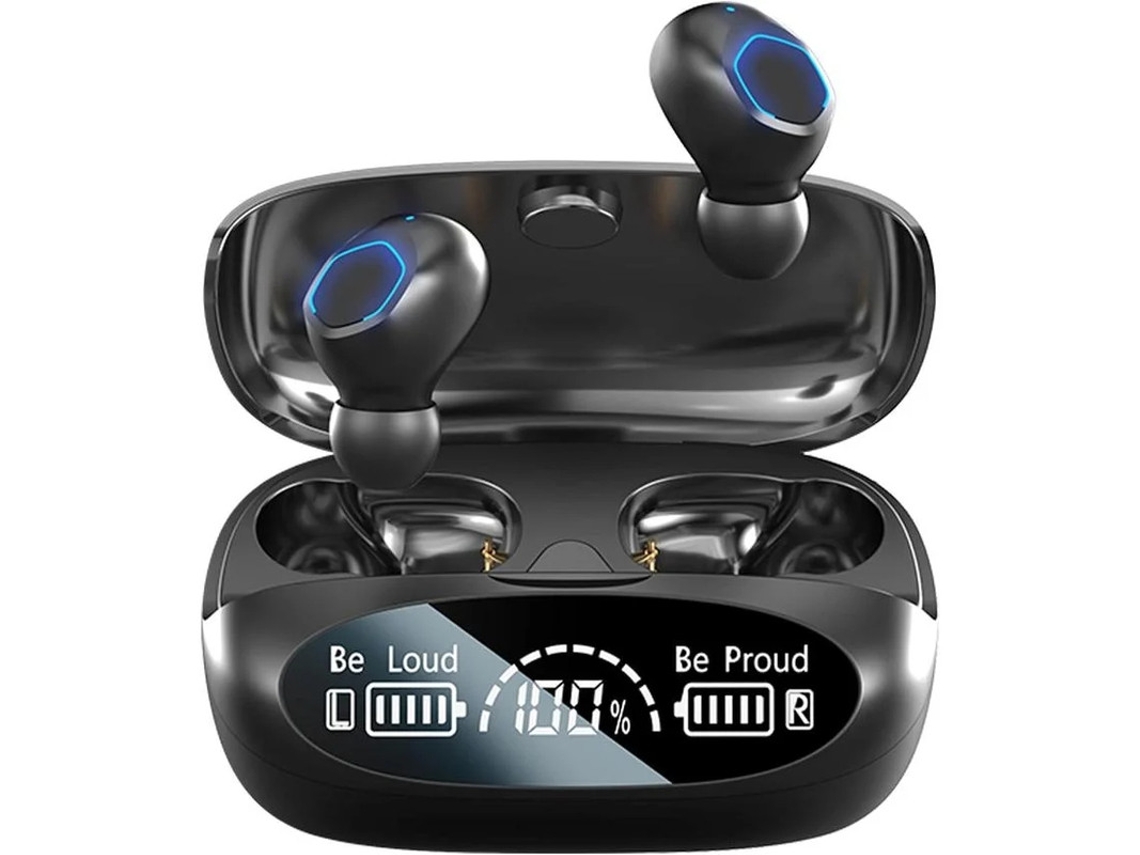 Auriculares Sem Fios Graves Potentes Verdadeiros Controlo Botão Usb-c Yizhood Bluetooth Negro