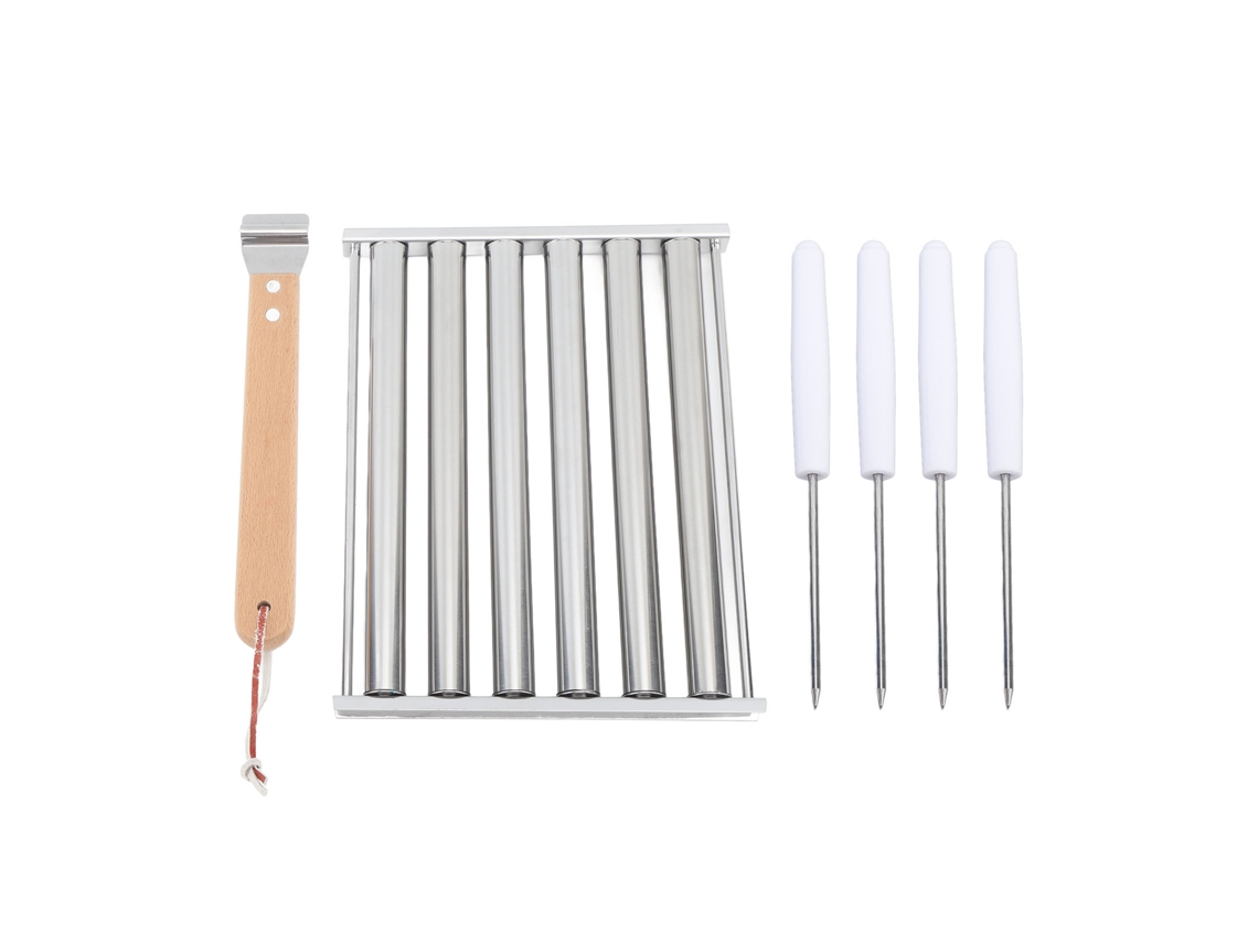Molde Para Salchichas De Acero Inoxidable Con 6 Puntas Y Mango De Madera Para Barbacoa.