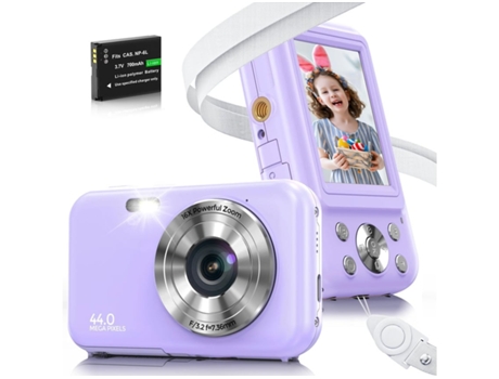 Cámara Digital para Niños Compacta VIGA EUROPE Dc406 Fdh Zoom 44Mp con Enfoque Automático 16X Pantalla 2 4 Pulgadas Púrpura