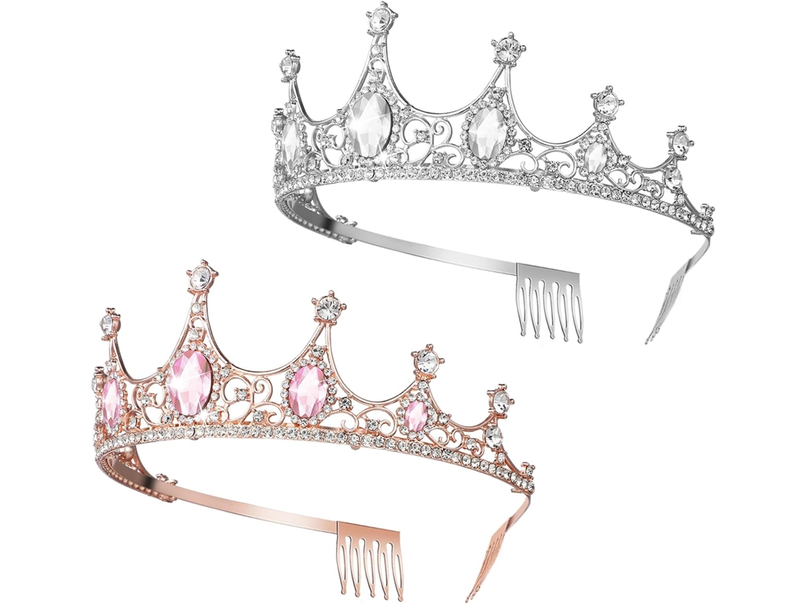 De 2 Coronas De Boda Para Niñas, Tiara De Reina En Aleación Y Diamantes De Imitación, Rosa Y
