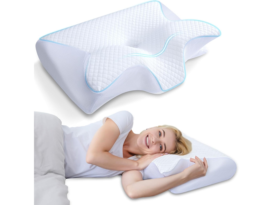 Almohada Cervical De Espuma Viscoelástica, Ortopédica Y Ergonómica Para El Dolor De Cuello, Color Blanco. Digitallab
