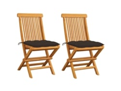 Sillas de jardín con cojines Acast gris. 2 piezas de teca maciza Dkd para decoración del hogar