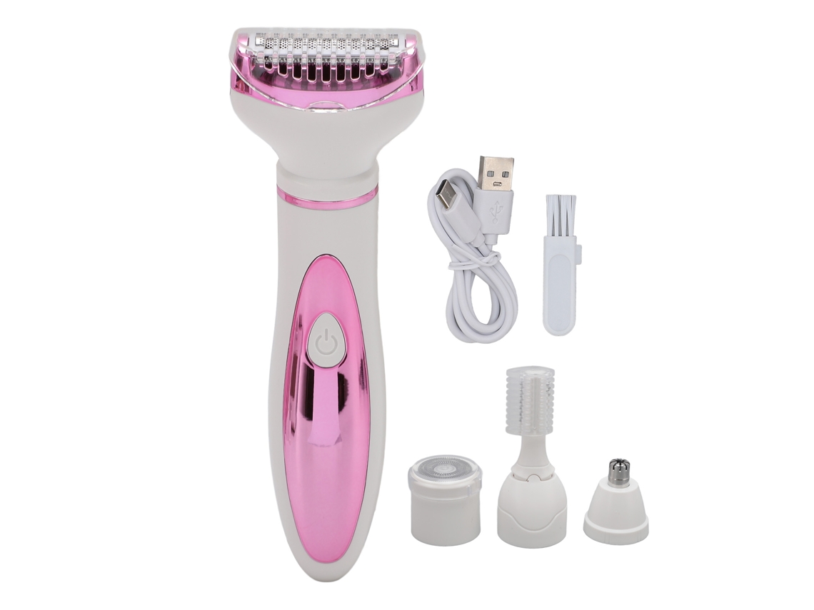 Tesoura elétrica feminina 2026 com carregador USB e cabeças de corte para cabelo, pelos do nariz e barba.