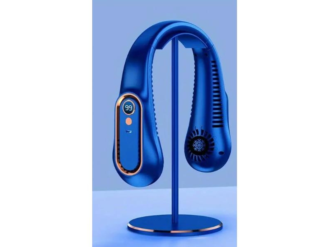 (azul) Nuevo Mini Ventilador De Cuello Portátil Recargable Por Usb, Ventilador De Cuello Con Pantalla Digital