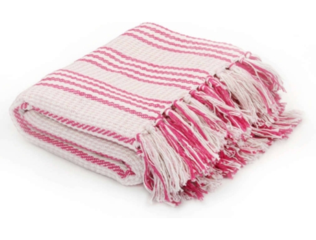 vidaXL Manta a rayas 125x150 cm algodón rosa y blanco