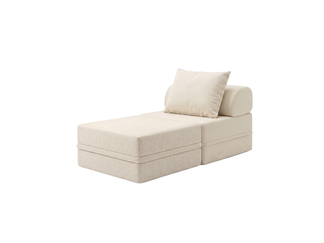 Sofá modular de 1 plaza + otomana convertible, color beige liso, SKOFFA