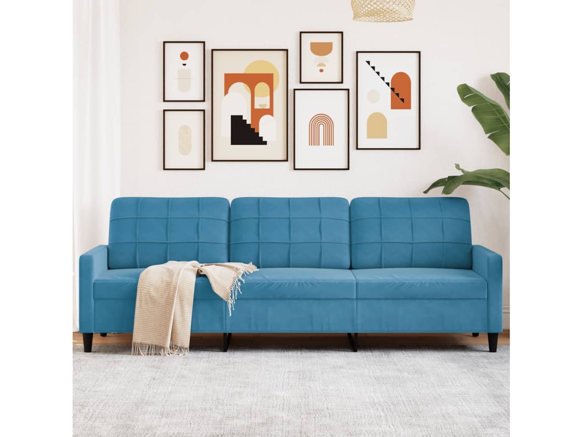 Sofá De 3 Plazas Terciopelo Azul 210 Cm