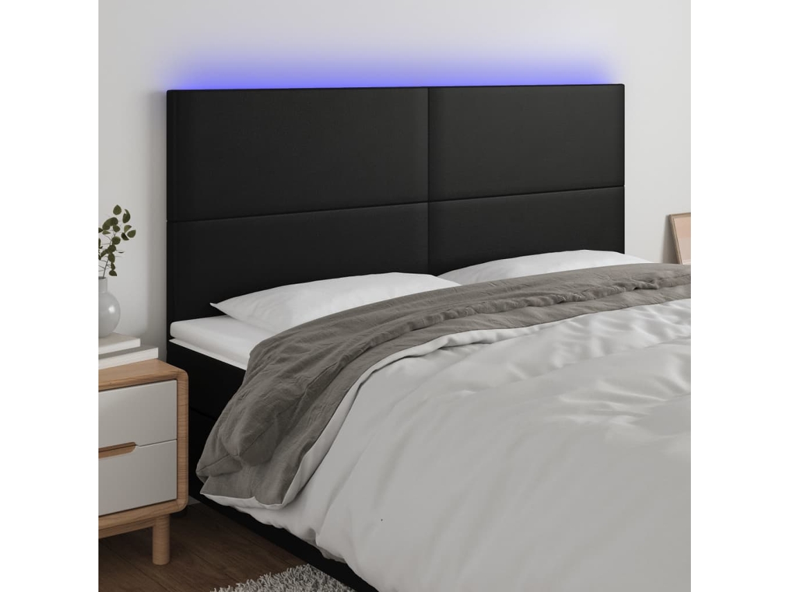 Cabecero Con Luces Led Cuero Sintético Negro 180x5x118/128 Cm