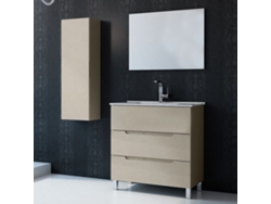 Mueble de baño con Lavabo, Espejo y Aplique LED VICTORIA 100x45 cm acabado Moka mate 3 cajones con patas