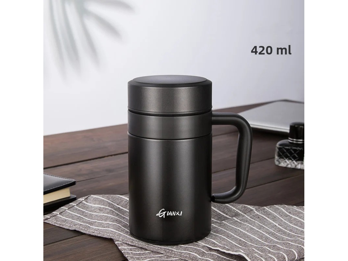 Termo De Acero Inoxidable De Gran Capacidad (negro, 420 Ml), Ideal Para El Hogar.