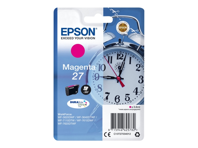 Cartucho de tinta original EPSON 27, Despertador 3,6 ml , Magenta, C13T27034012, T2703