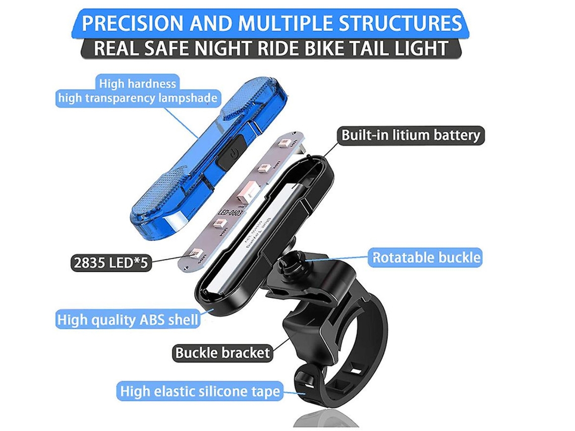 2 Linternas Traseras Bicicleta Usb Recargable 4modos Ipx8 Azul Yizhood