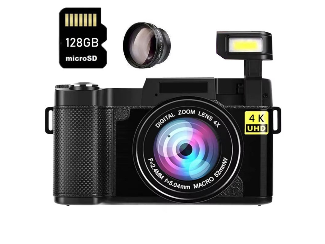 Cámara compacta digital Szsmart R2s 48 MP 4K HD de 3 pulgadas con lente antivibración y zoom, 128 g, color negro