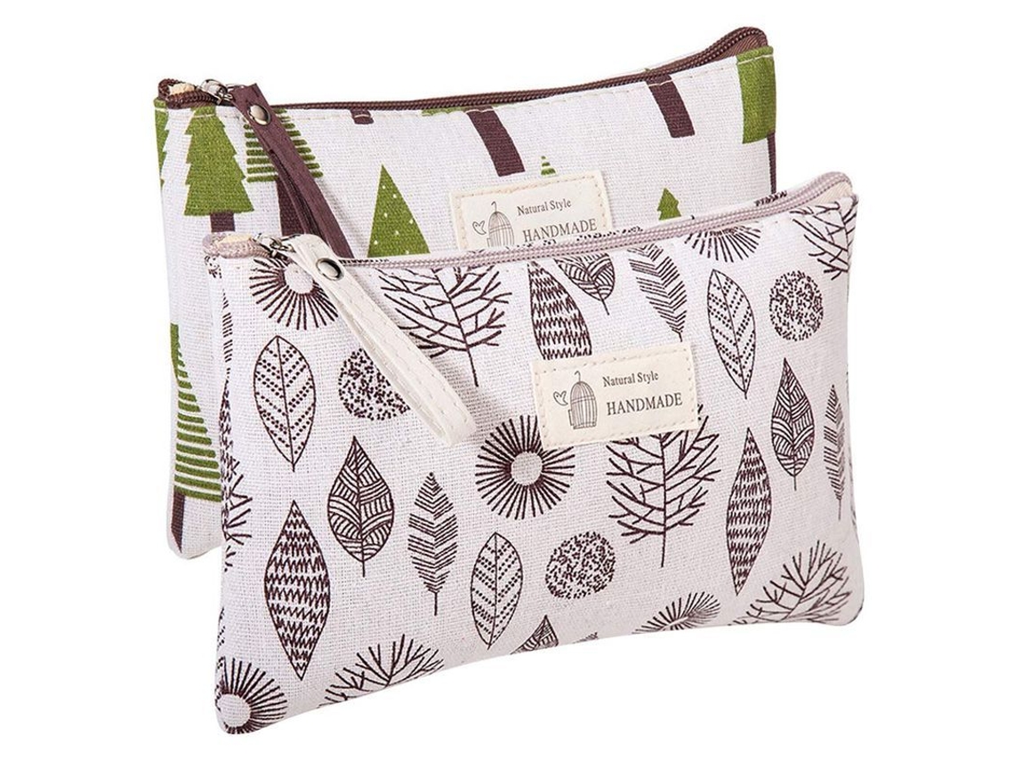 2026-2 Bolsas De Maquillaje Divertidas Para Mujer Cute Bolsa Cosmética De Lona Con Diseño De Árboles Y Hojas