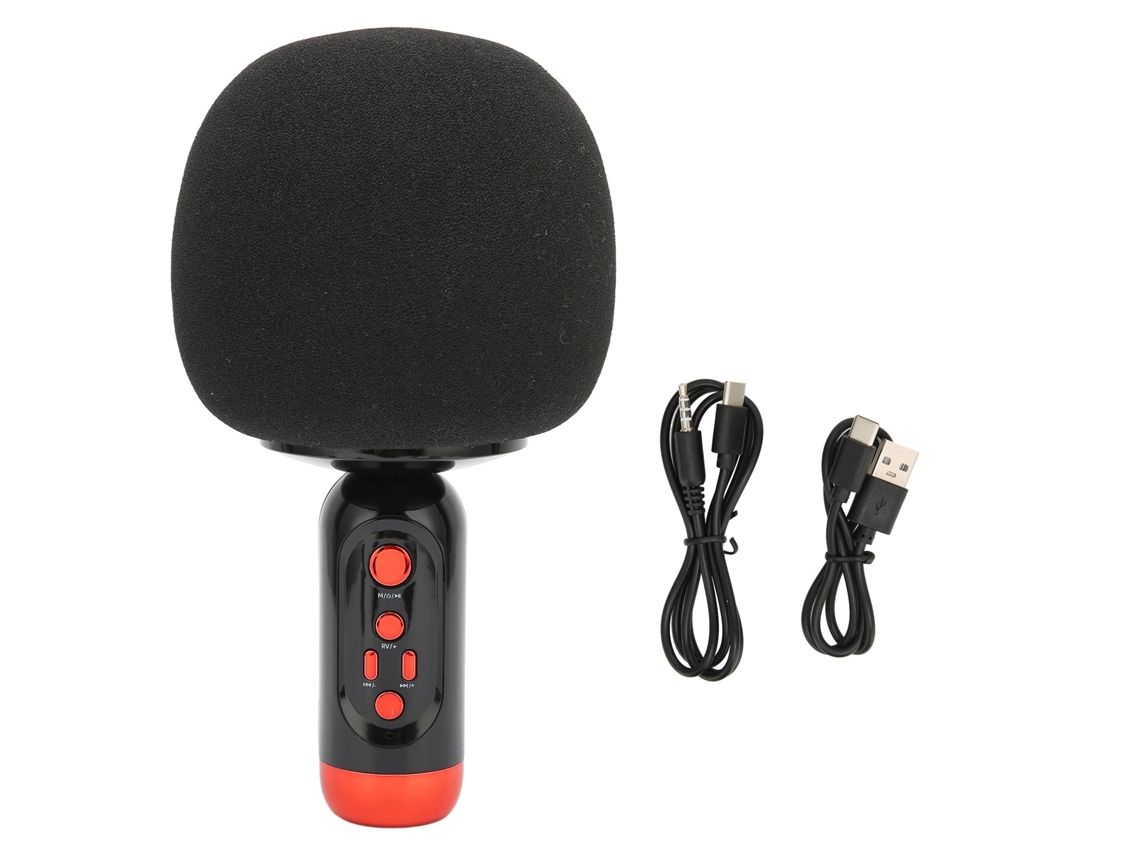 Microfone Bluetooth Sem Fio Recarregável Com Luz Led Para Karaokê Festa Carro Pc Celular Preto