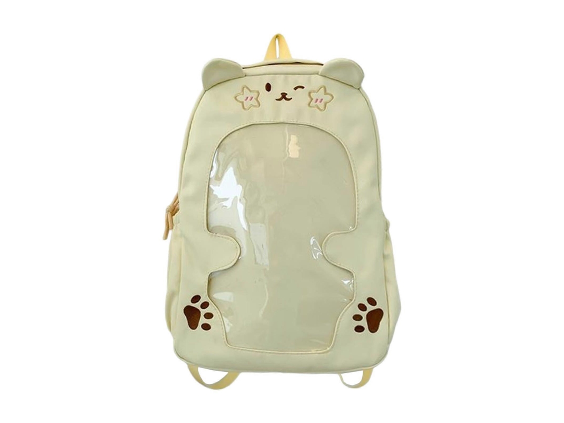 Mochila de anime de gran capacidad con bolsillo frontal transparente, espaciosa, ideal para la escuela, la universidad o la oficina, amarilla
