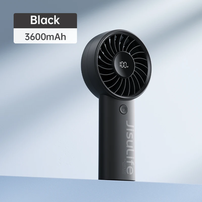 Ventilador De Mano (3600 Mah, Negro), 5 Velocidades, Bloqueo De Seguridad, Pantalla Led, Carga Usb.