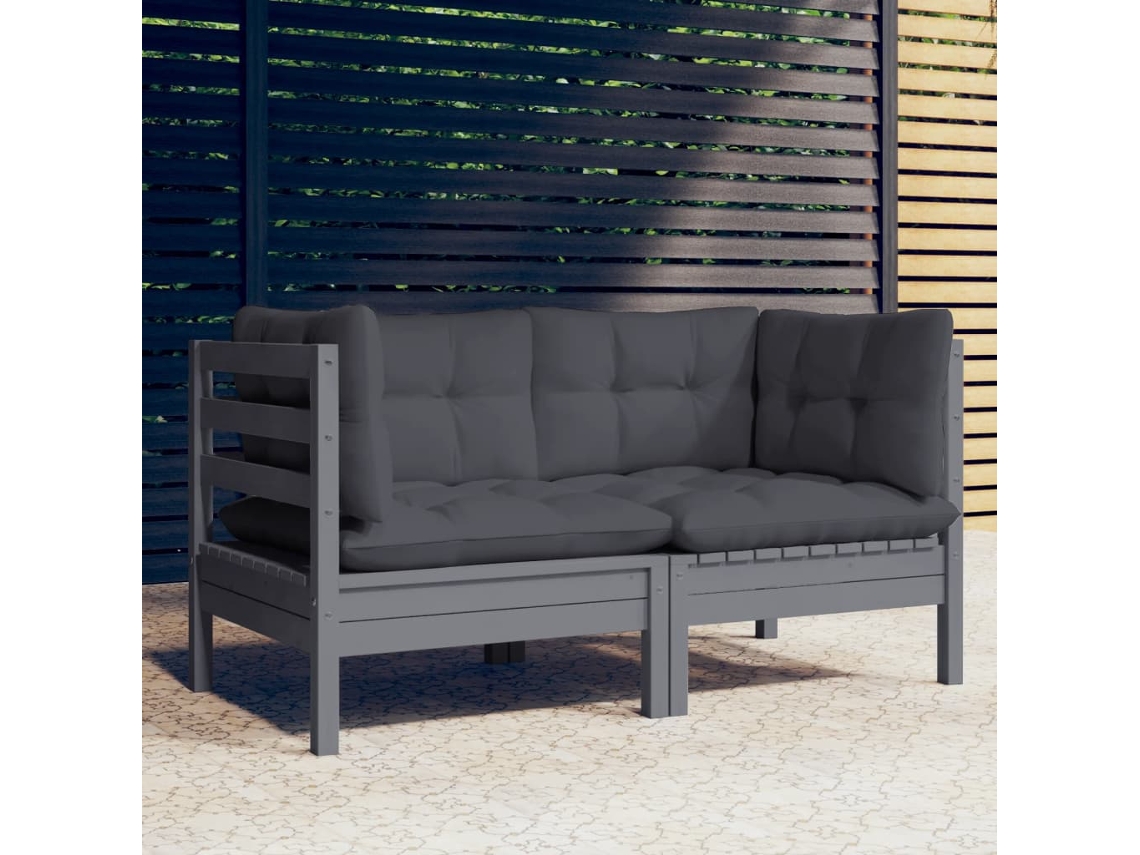 Sofá de jardín de 2 plazas con cojines antracita en pino macizo, Dkd Home Decor
