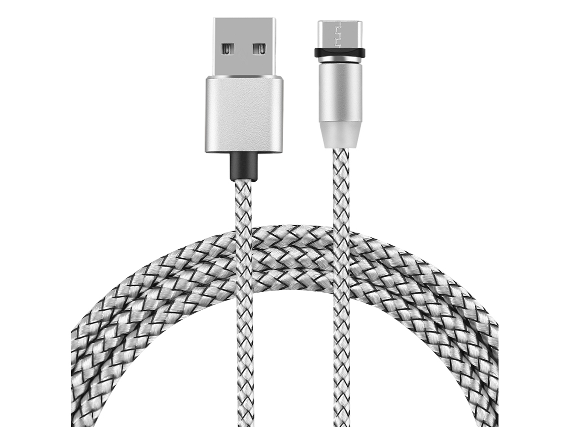 Cable De Carga Magnetic Nylon Braided Typec Con Luz Led Para Teléfono Móvil Plata