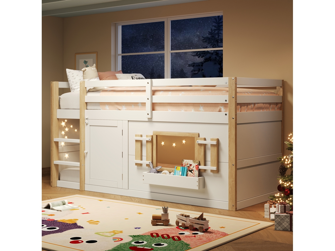 Litera Infantil De 90x200 Cm Con Escalera Y Zona De Juegos, Color Blanco.