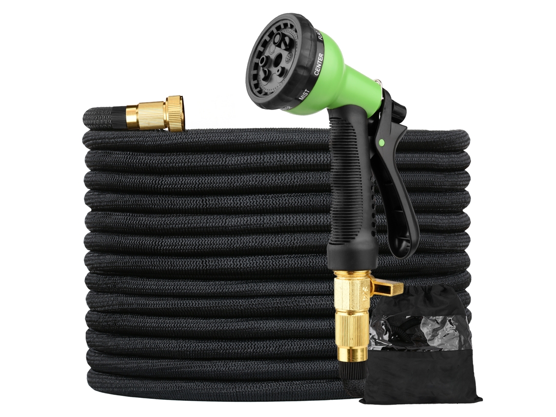 Manguera De Jardín Extensible De 30 M (100 Pies) Con Boquilla Metálica De 8 Funciones Y Conectores De Latón De 19 Mm (3/4"), Flexible.