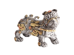 Adorno de resina con forma de perro steampunk mecánico