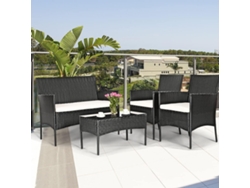 Conjunto de Relax de Jardín con cojines RACINGREAT Negro - Adecuado para resorts (1 Sofá de Dos Plazas + 2 Sofás Individuales + 1 Mesa de Centro)
