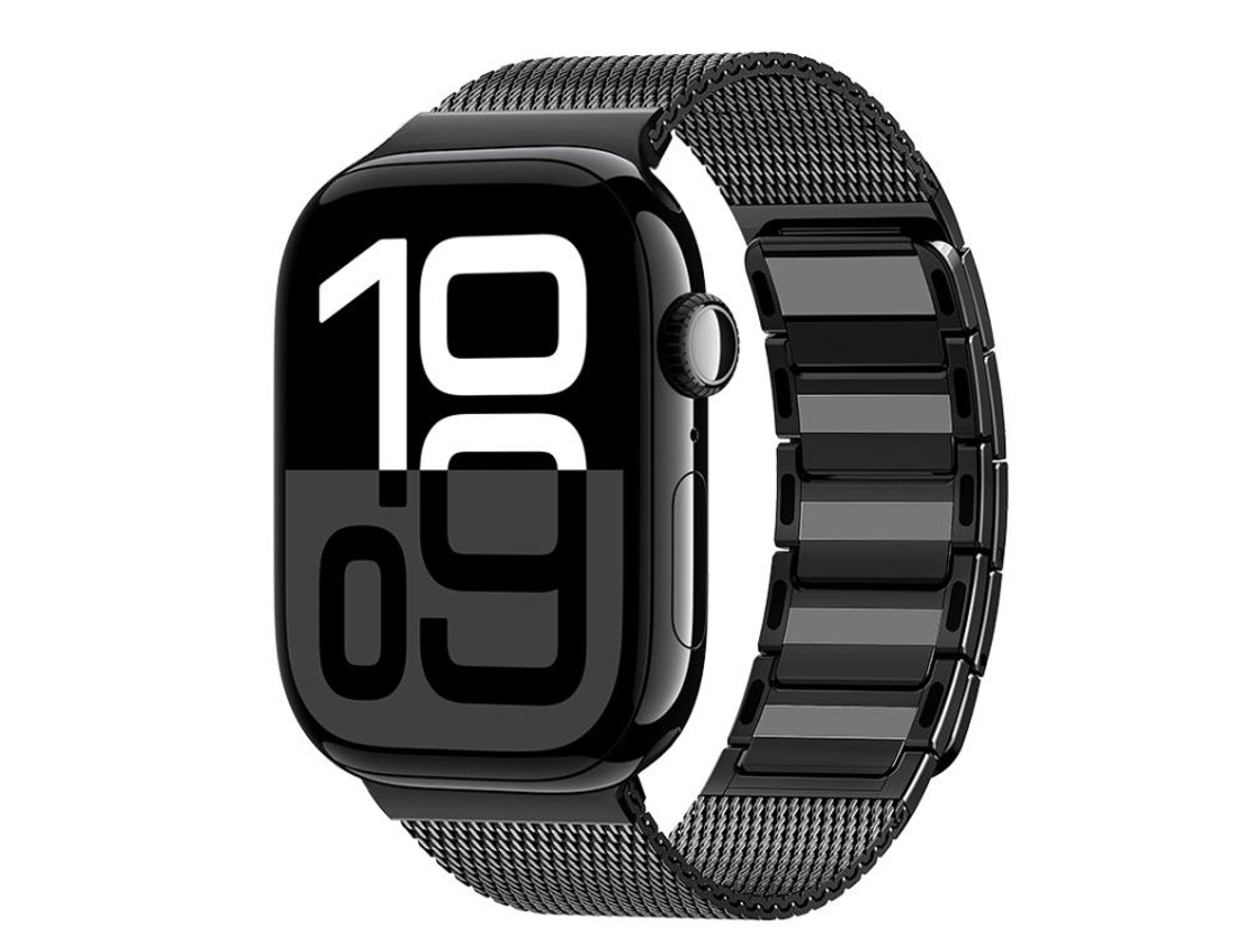 Bracelete Para Apple Watch 46/49/45/44mm - Aço Inoxidável Magnético Com Formato I Preto