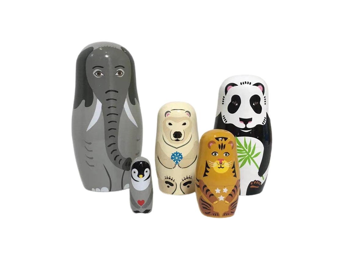2026yncm-muñecas Rusas De Animales De Madera 5 Capas Regalo Para Niños Y Adultos