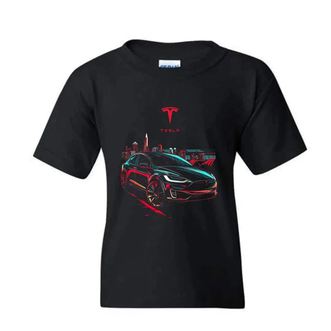 Camiseta Rockinstone Kid's Tesla Model X Adventure: Black Edition (l)