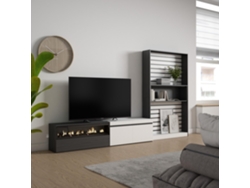 Muebles de Salón para TV SKRAUT HOME Para TV hasta 80", Chimenea eléctrica, Blanco y Negro (310x186x35 cm)
