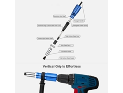 Adaptador Para Remachadora Para Taladro Eléctrico Con 4 Tuercas Intercambiables Y Mango Desmontable De 3/32, 1/8, 5/32 Y 3/16 Pulgadas.
