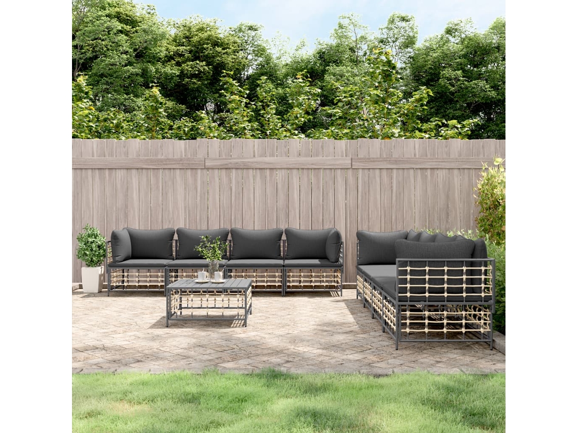 Conjunto de jardín de 9 piezas con cojines de mimbre sintético antracita de DKD Home Decor