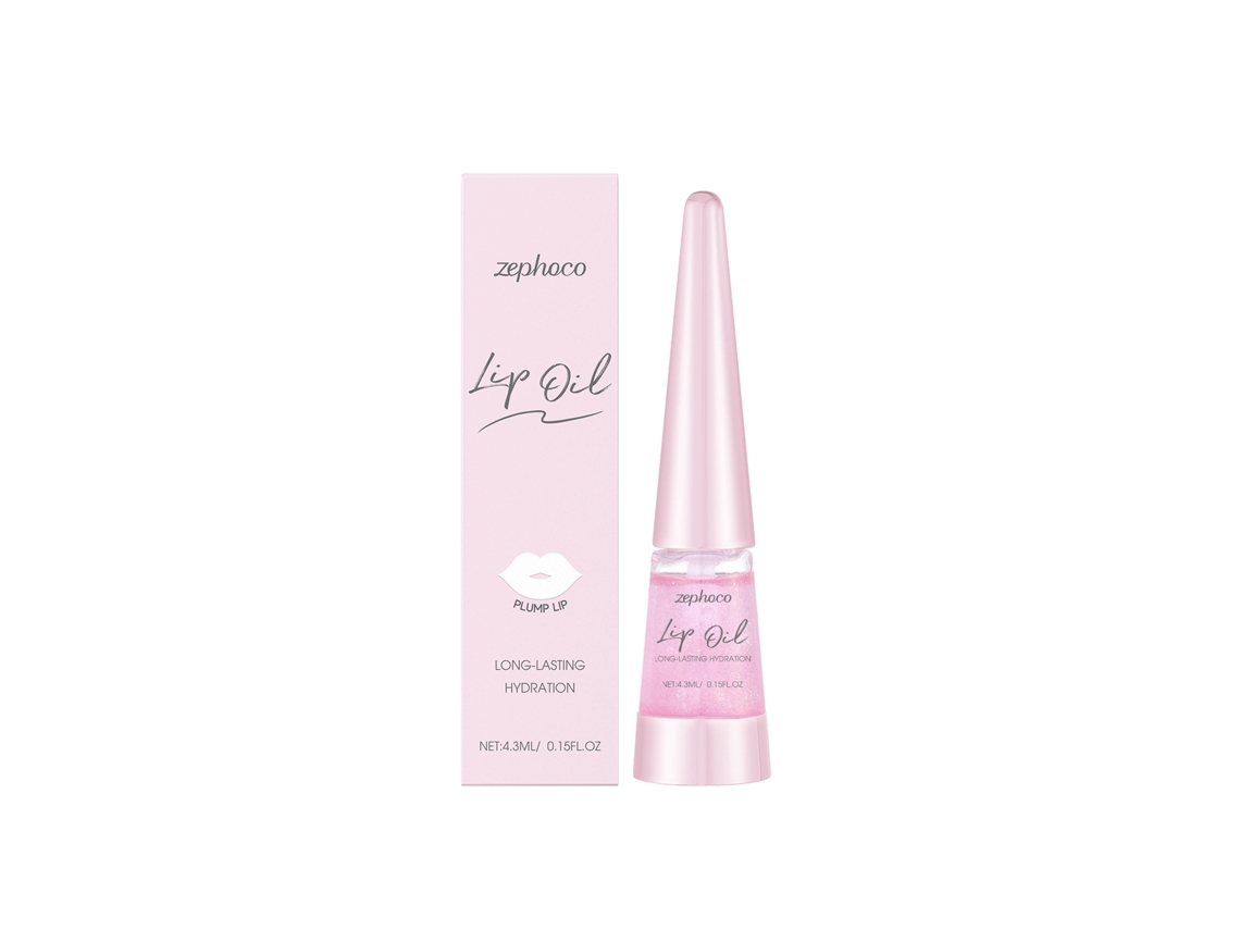 Aceite labial nutritivo de larga duración en tono rosa.