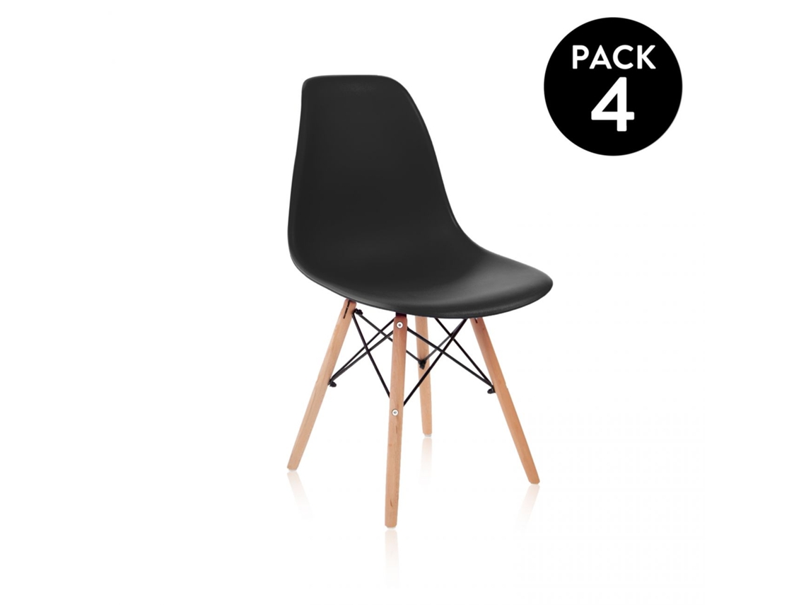 Pack 4 sillas con estructura en madera de haya 46 cm Tower Wood Negro 56 x 81 x 47 cm
