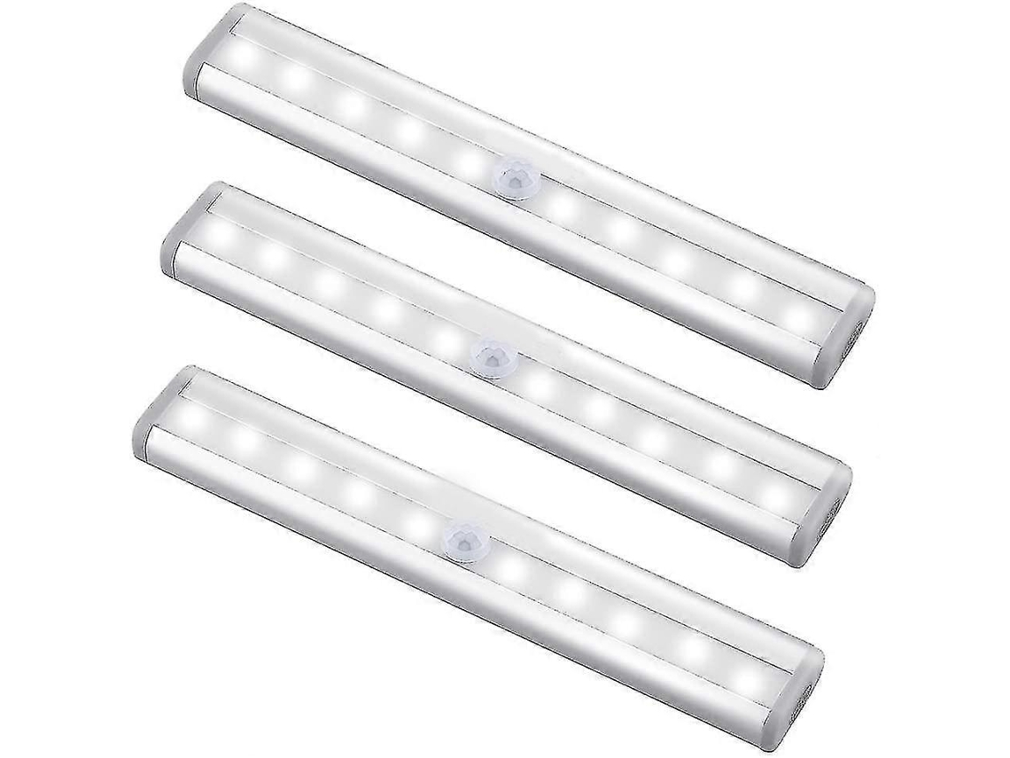 Barras de luz omnidireccionales inalámbricas con sensor de movimiento, 3 paquetes de 10 LED recargables para armarios.