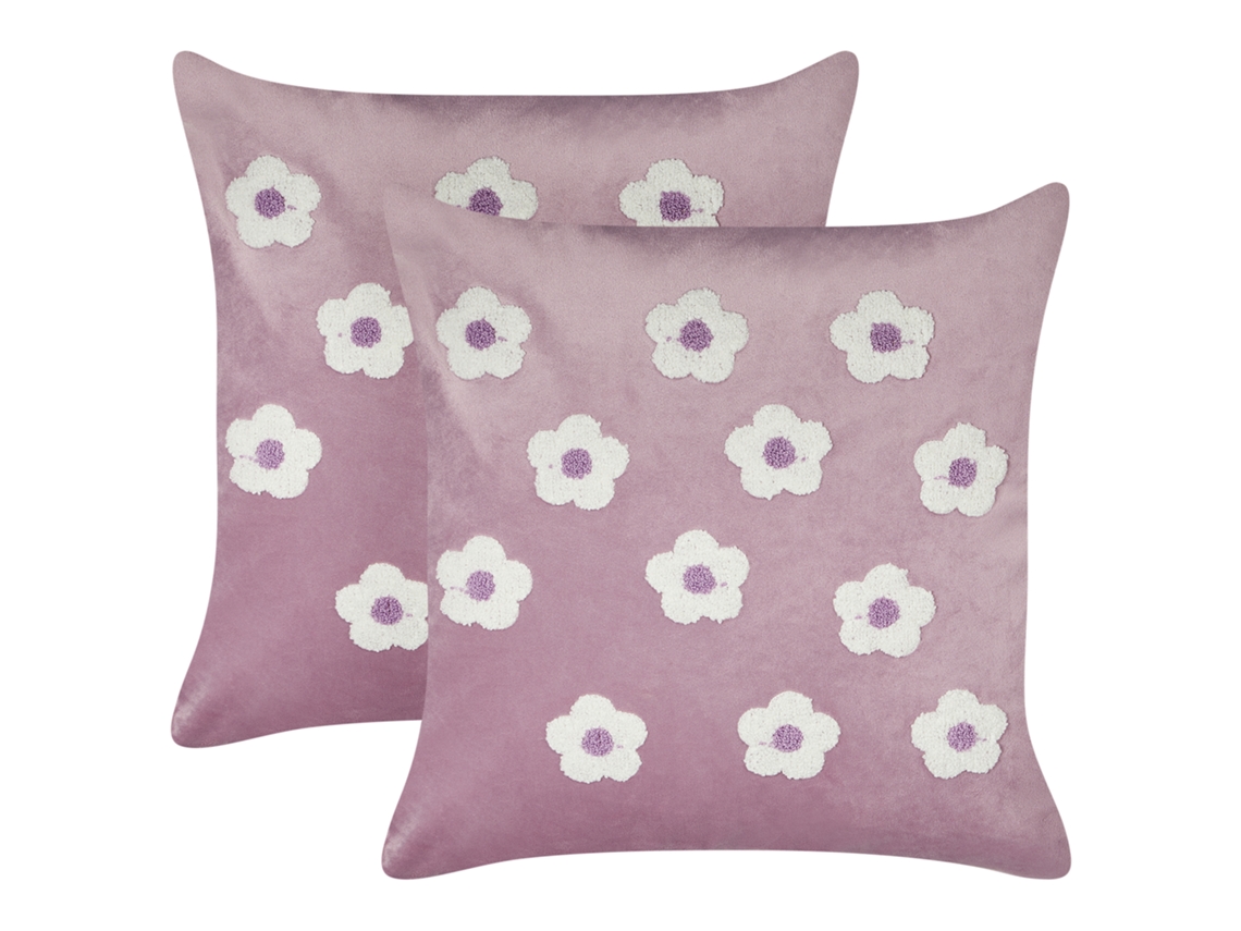 Juego de cojines decorativos BELIANI Echinacea de Terciopelo Violeta 45x45x7