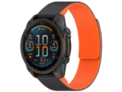 Bracelete Para Garmin (20mm) - Silicone Magnético - Listras Verticais - Liberação Rápida Preto E Laranja