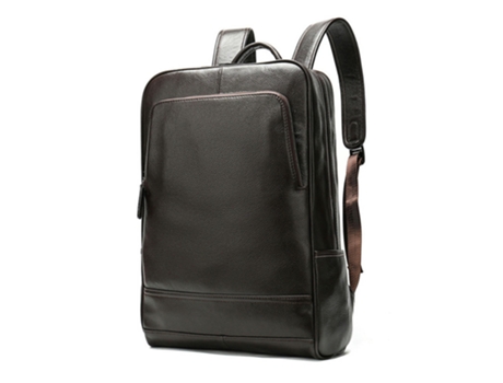 Mochila de cuero genuino Bolsa para computadora portátil vintage Mochila informal resistente al agua para hombres-8110 Café
