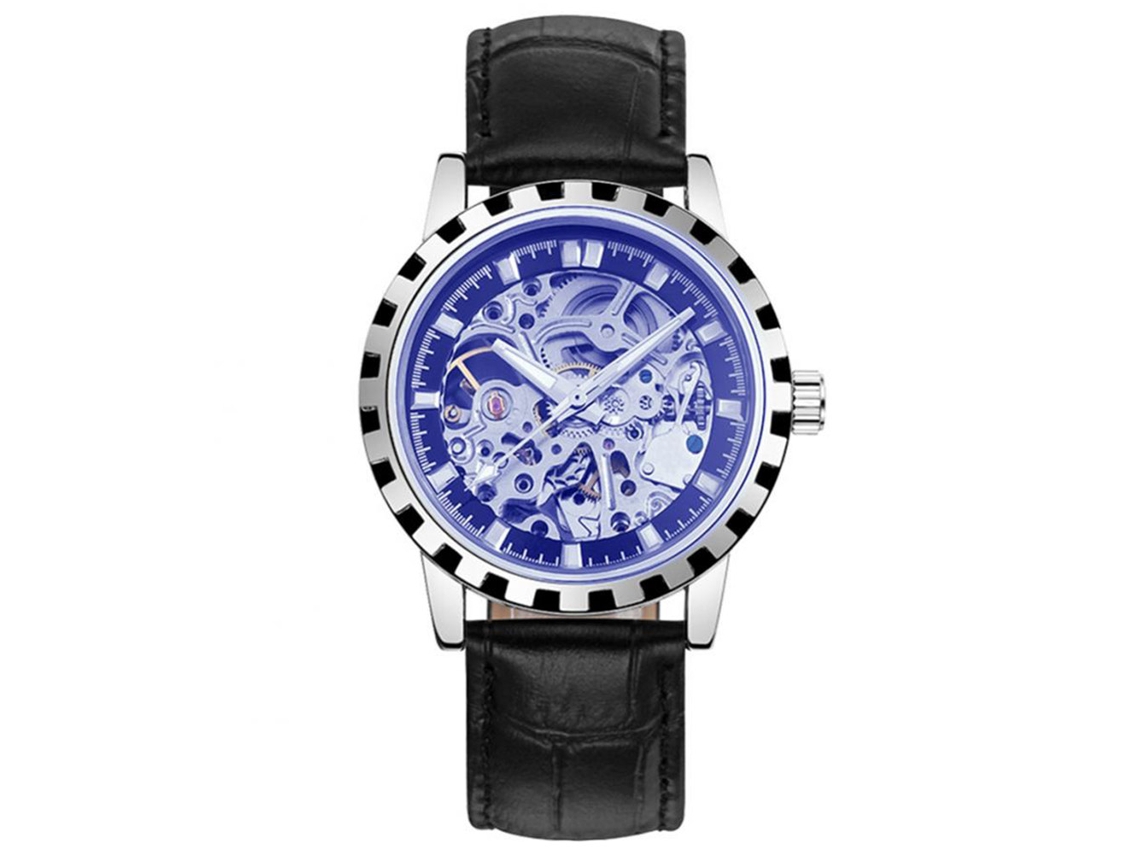 Reloj Mecánico Hombre Analógico Con Correa Pu Dial Redondo Azul Negro