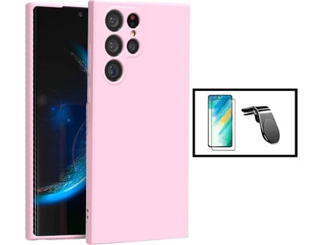 Kit Carcasa + Protector de Pantalla GorilaGlass + Soporte de Auto Magnético L Samsung Galaxy S22 Ultra 5G G4M Rosa