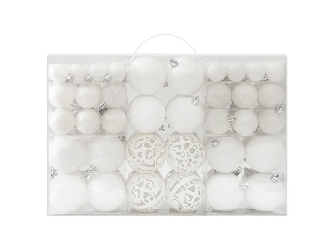 Un Juego De 100 Bolas De Plástico Blanco Con Diseño Ergonómico Para Adornos Navideños, Aptas Para El Uso Diario.